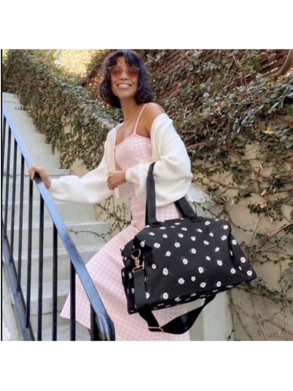 alice + olivia Daisy Print Duffle Bag By Stacey Bendet with Removable Strap - Picture 7 of 11